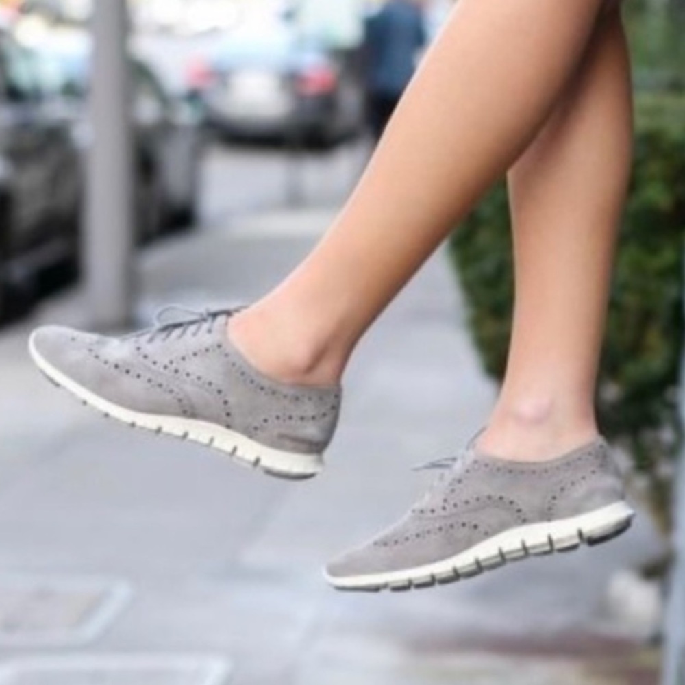 Cole Haan Grand Tour OS Signature Grey Suede Wingtip Oxford Canvas Lining Sz 10